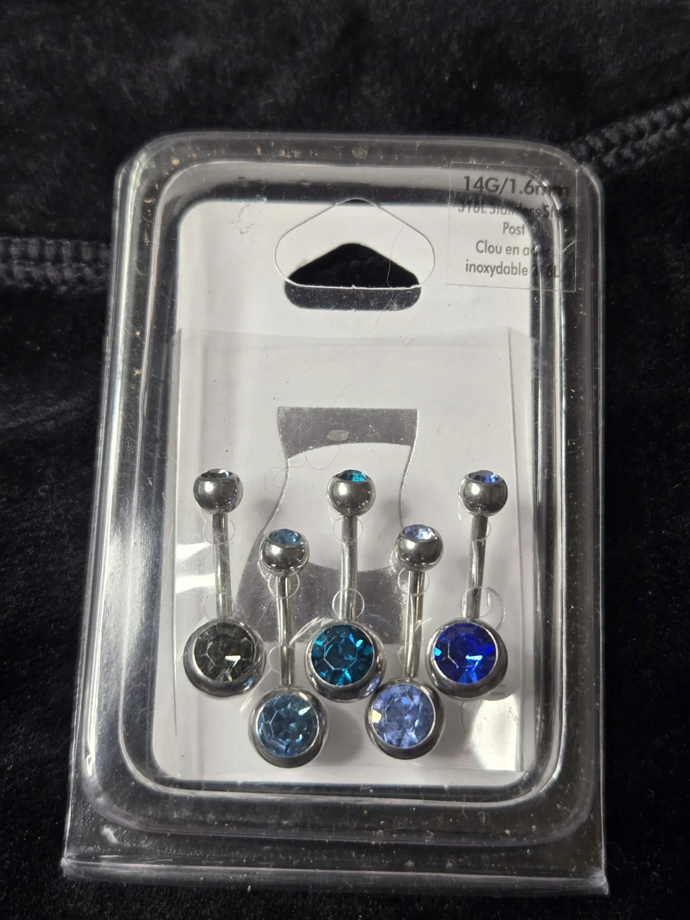 14G Stainless Steel Belly Button Rings - Blue & Grey Crystal Curved Barbells NEW